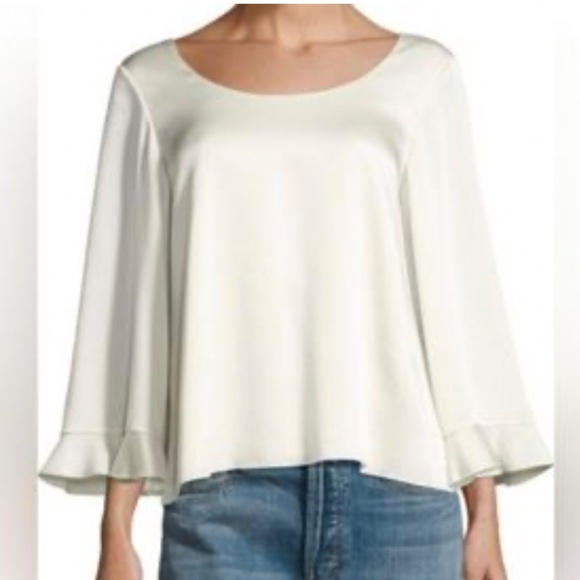 Elizabeth and James Tops - Elizabeth and James Ivory Bell Sleeve Blouse | Minimalist Satin Top Size M